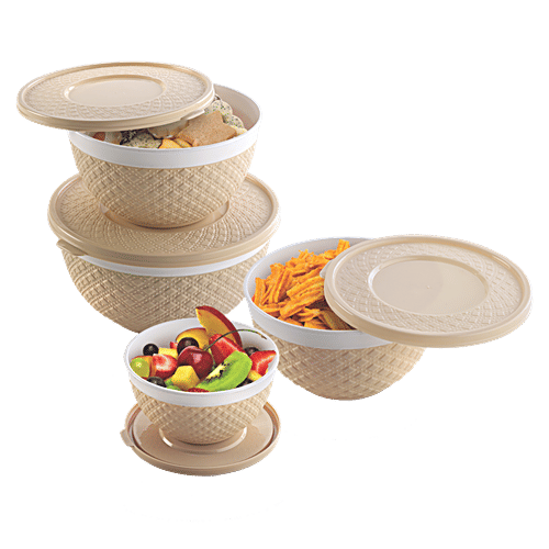 Joyo Décor Storage Container with Lid - Assorted Colour, Plastic, Plain, Round, 4 pcs (150ml + 300ml + 400ml + 650ml) 