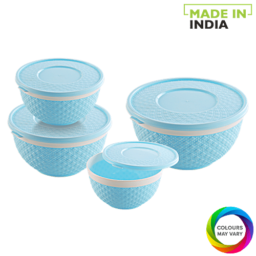 Joyo Décor Storage Container with Lid - Assorted Colour, Plastic, Plain, Round, 4 pcs (150ml + 300ml + 400ml + 650ml) 