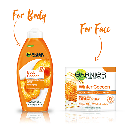 Garnier Body Cocoon Intense Moisturising Lotion - Smoother, Softer & Supple Skin, Apricot Kernel Oil + Nutritive Fruit Oils, 24 Hour Nourishment, 400 ml  24 Hour Nourishment