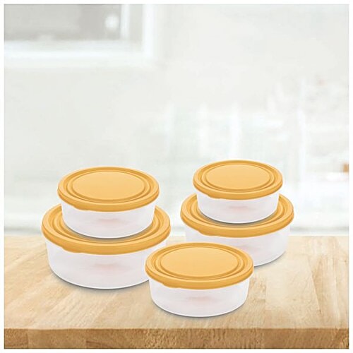 Asian Diana Airseal Container with Yellow Lid - Transparent, Plastic, Plain, Round, 5 pcs  Microwave Safe