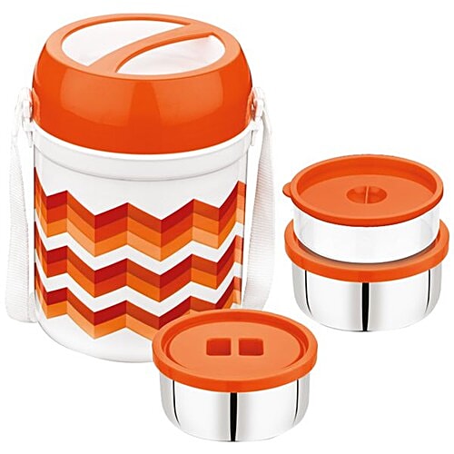 Asian Plastic Lunch Box/Tiffin Box - Diet Meal Hot Pack, Orange, 3 pcs Box 