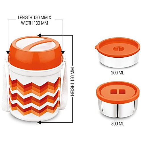 Asian Plastic Lunch Box/Tiffin Box - Diet Meal Hot Pack, Orange, 3 pcs Box 