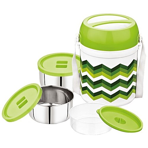 Asian Plastic Lunch Box/Tiffin Box - Diet Meal Hot Pack, Green, 3 pcs Box 