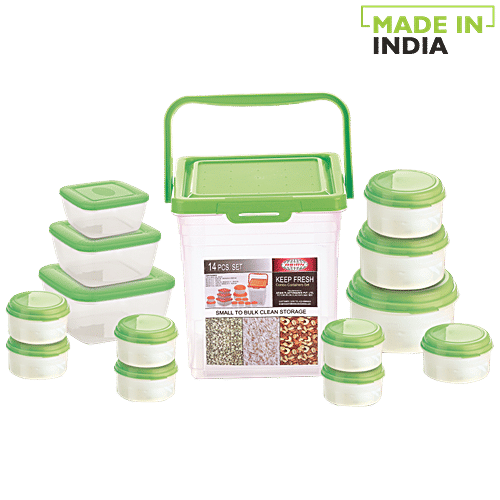 Buy Asian Keep Fresh Multipurpose Airtight Container with Green Lid Transparent, Plastic