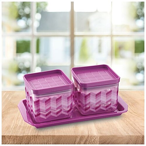 Asian Kitchen King Festival Storage Container Set & Snack Tray - Purple, Plastic, Printed, 700 ml (Set of 3) BPA Free