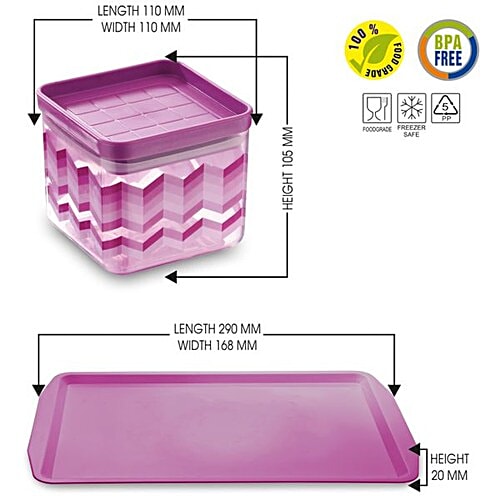Asian Kitchen King Festival Storage Container Set & Snack Tray - Purple, Plastic, Printed, 700 ml (Set of 3) BPA Free