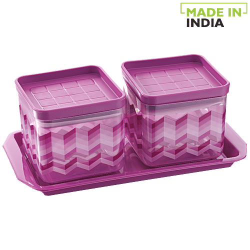 Asian Kitchen King Festival Storage Container Set & Snack Tray - Purple, Plastic, Printed, 700 ml (Set of 3) BPA Free