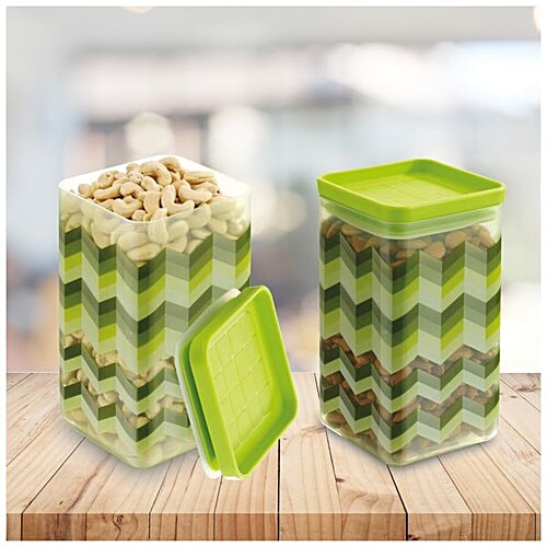 Asian Plastic Container Set - Printed, Kitchen King Festival, Green, 1.6 L (Set of 2)