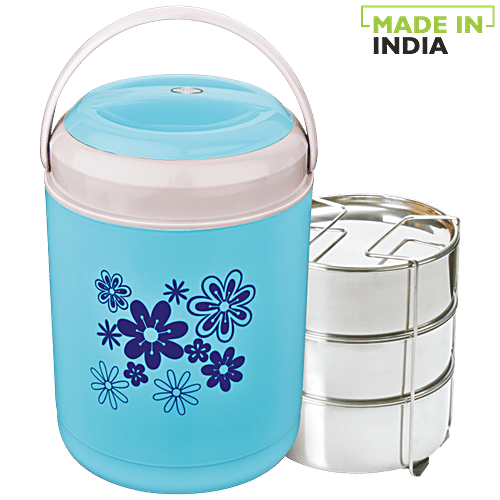 Asian Thermo Plastic Lunch Box/Tiffin Box with Steel Containers - Royal, Blue, 750 ml (Set of 3) 