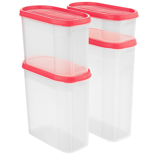 Asian Airtight Plastic Container - Transparent, Smart Stackable, Pink, 4 pcs Shrink