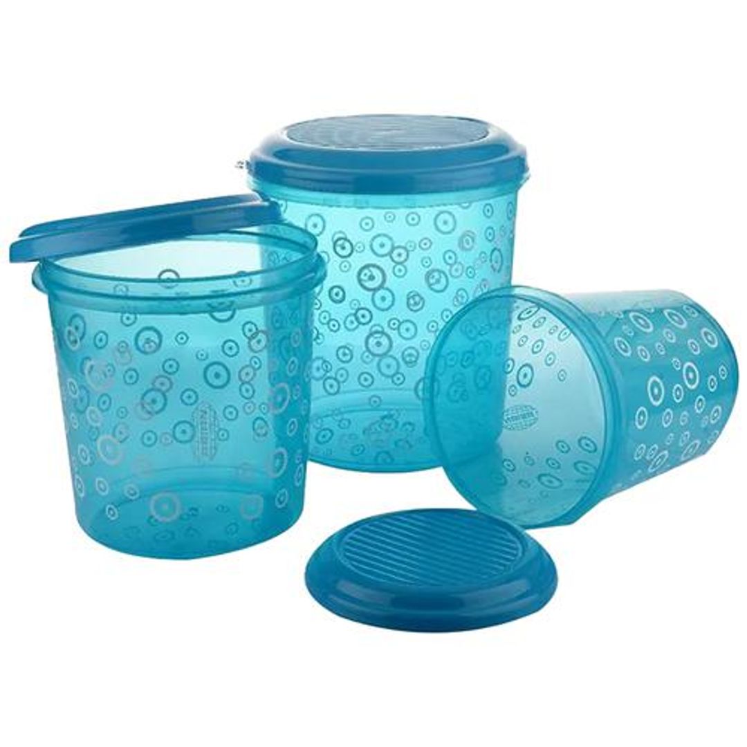 Asian Super Stylo Airtight Container Set - Blue, Plastic, Printed, Round, 3 pcs (5 L,7 L,10 L)