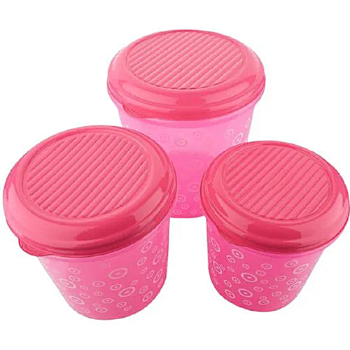 Buy Asian Airtight Container Set Pink, Plastic, Printed, Round Online