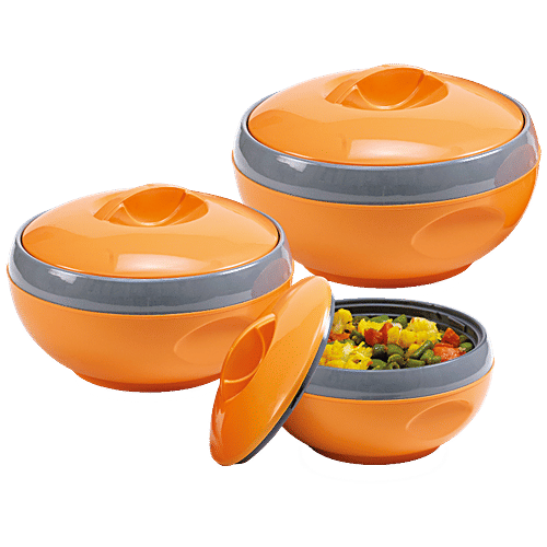 Asian Plastic Casserole For Roti/Chapati - Sonic Orange, 3 pcs Box 