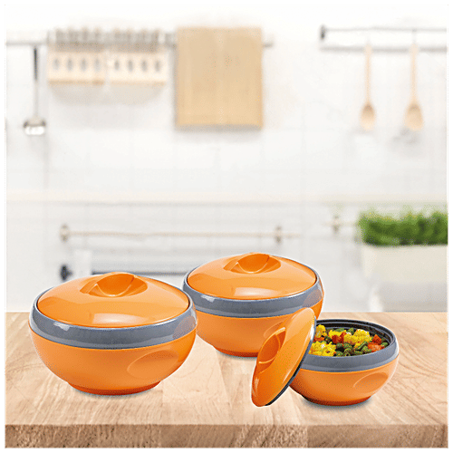 Asian Plastic Casserole For Roti/Chapati - Sonic Orange, 3 pcs Box 