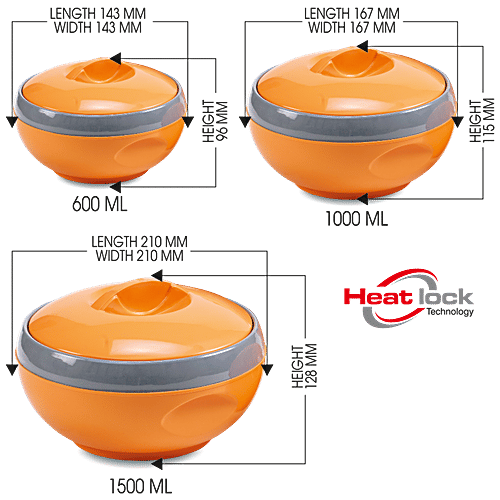 Asian Plastic Casserole For Roti/Chapati - Sonic Orange, 3 pcs Box 