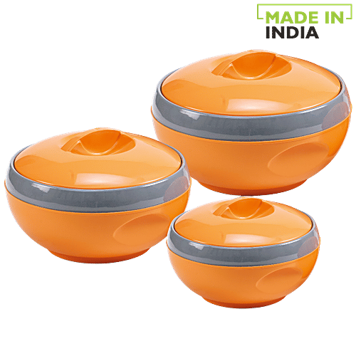 Asian Plastic Casserole For Roti/Chapati - Sonic Orange, 3 pcs Box 