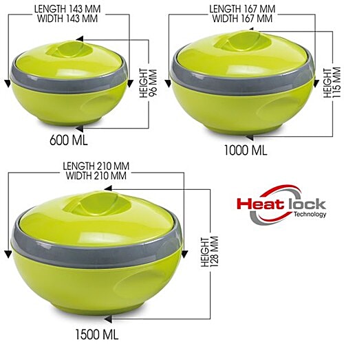 Asian Plastic Casserole For Roti/Chapati - Sonic Green, 3 pcs Box 