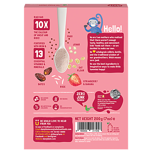 Slurrp Farm Strawberry Instant Cereal, 200 g  No Preservatives, No Artificial Flavours