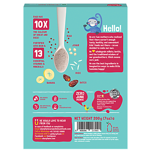 Slurrp Farm Banana Cereal - No Sugar, Instant Healthy Cereal With Ragi, Rice & Milk, 200 g  No Preservatives, No Artificial Flavours