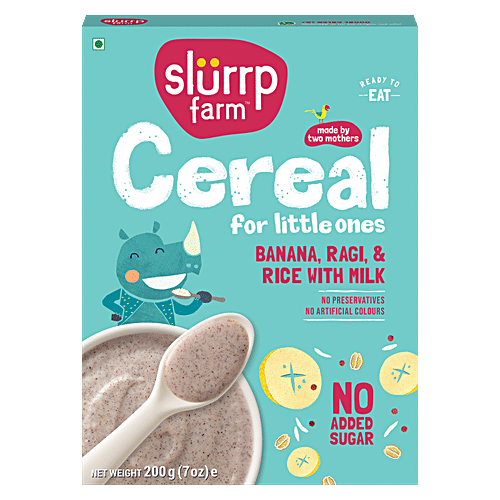 Slurrp Farm Banana Cereal - No Sugar, Instant Healthy Cereal With Ragi, Rice & Milk, 200 g  No Preservatives, No Artificial Flavours
