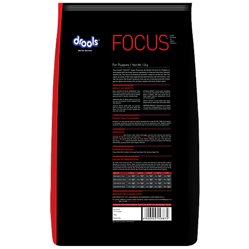Drools Focus Dog Food - Puppy, Super Premium All Breed Formula, 12 kg (Get Free 1 kg Extra Inside) No Artificial Colors or Flavor