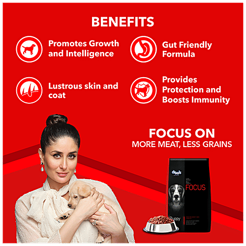 Drools Focus Dog Food - Puppy, Super Premium All Breed Formula, 12 kg (Get Free 1 kg Extra Inside) No Artificial Colors or Flavor
