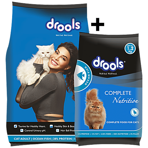 Drools Dry Cat Food - Ocean Fish, For Adults, 4.2 kg Bag Healthy Skin & Beautiful Coat, Hair Ball Protection
