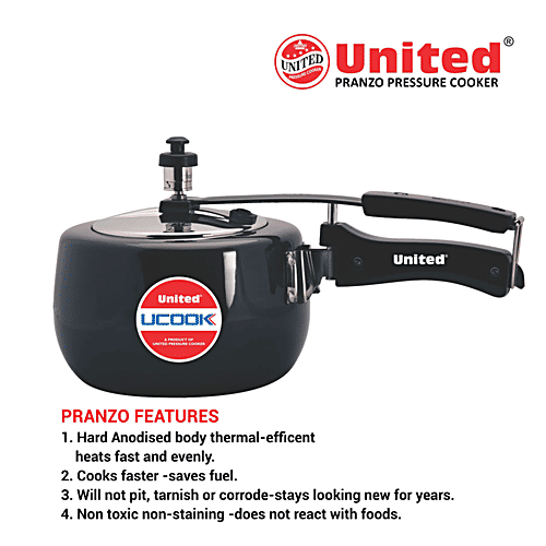 Buy United Aluminium Pressure Cooker Pranzo, Induction Base, Hard Anodised, Black Online at