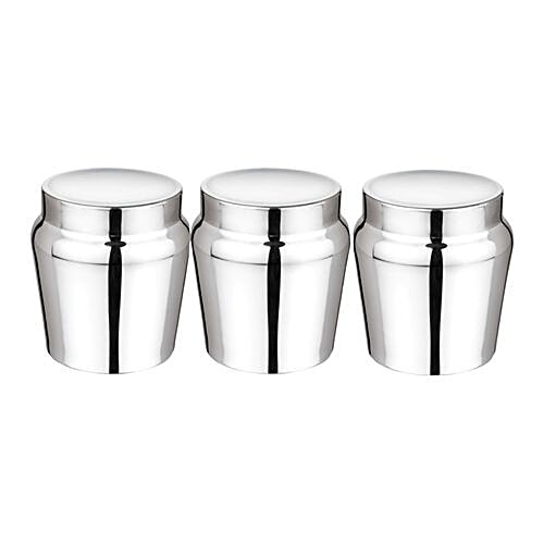 Aagam Stainless Steel Storage Container - Mirror Finish, Apple, 750 ml (Set of 3) 