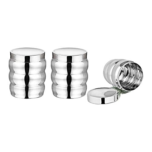 Aagam Stainless Steel Storage Container - Mirror Finish, Ribbed, 750 ml (Set of 3) 