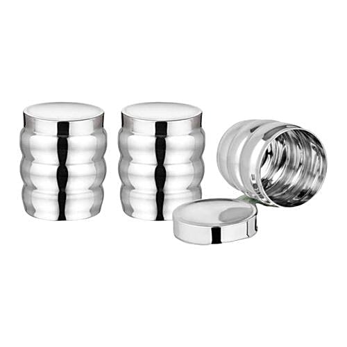 Aagam Stainless Steel Storage Container - Mirror Finish, Ribbed, 750 ml (Set of 3) 
