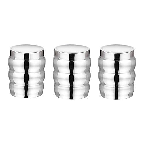 Aagam Stainless Steel Storage Container - Mirror Finish, Ribbed, 750 ml (Set of 3) 