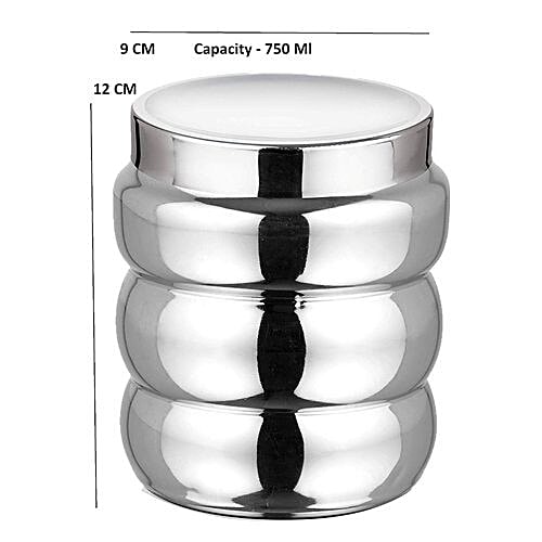 Aagam Stainless Steel Storage Container - Mirror Finish, Ribbed, 750 ml (Set of 3) 