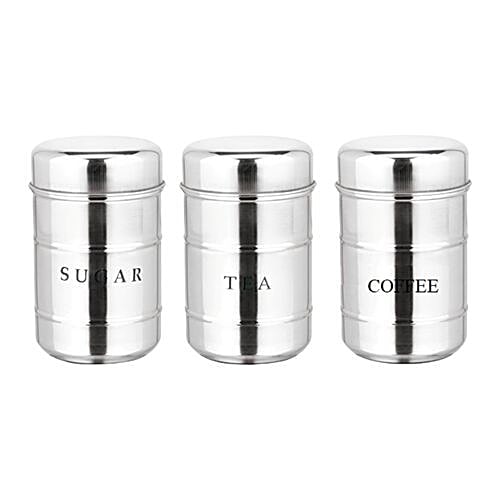 Aagam Stainless Steel Tea/Sugar/Coffee Container - Mirror Finish, 750 ml (Set of 3) 