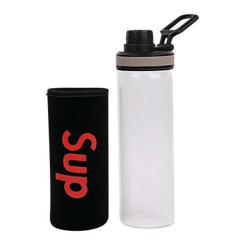 DP Glass Water Bottle With Removable Fabric Cover - Black, Bb1311, 400 ml  Leak Proof