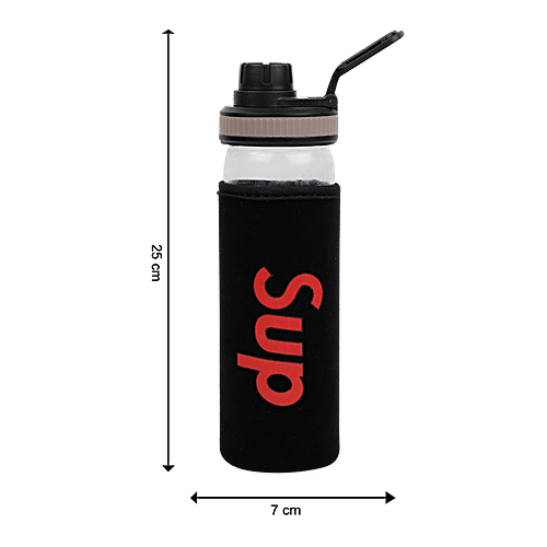 DP Glass Water Bottle With Removable Fabric Cover - Black, Bb1311, 400 ml  Leak Proof