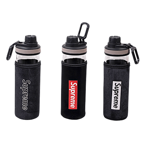 DP Glass Water Bottle With Removable Fabric Cover - Black, Bb1311, 400 ml  Leak Proof