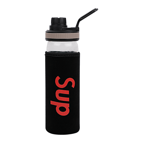 DP Glass Water Bottle With Removable Fabric Cover - Black, Bb1311, 400 ml  Leak Proof