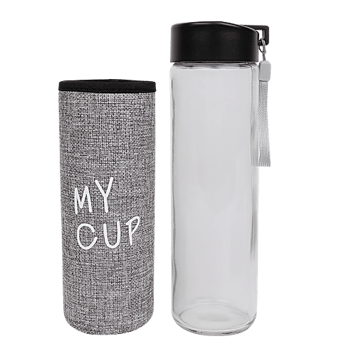 DP Glass Water Bottle With Removable Fabric Cover - Grey, BB1318, 500 ml  Leak Proof