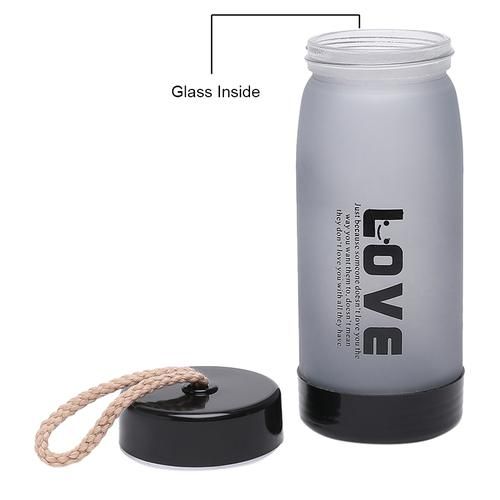 DP Glass Water Bottle With Plastic Rim & Cap - Black, BB1319, 400 ml  Leak Proof