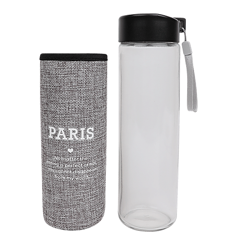 DP Glass Bottle With Removable Fabric Cover - Grey, BB1322, 500 ml  
