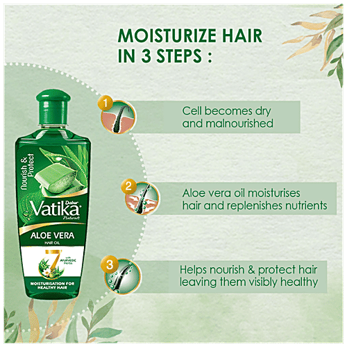 Dabur Vatika Naturals Aloe Vera Hair Oil - For Nourish & Protect, Moisturisation For Healthy Hair, With 7 Ayurvedic Herbs, 300 ml  With 7 Ayurvedic Herbs