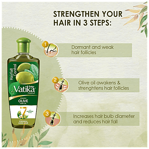 Dabur Vatika Naturals Spanish Olive Hair Oil - For Hairfall Control, Strong & Long Hair, With 7 Ayurvedic Herbs, 300 ml With 7 Ayurvedic Herbs