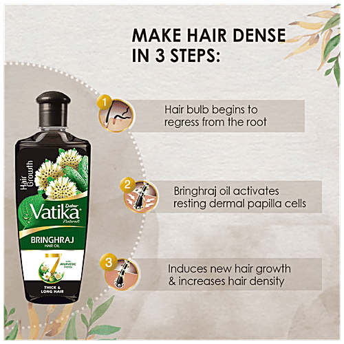 Dabur Vatika Naturals Bhringhraj Hair Oil - For Hair Growth, Thick & Long Hair, With 7 Ayurvedic Herbs, 300 ml  With 7 Ayurvedic Herbs