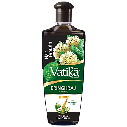 Dabur Vatika Naturals Bhringhraj Hair Oil - For Hair Growth, Thick & Long Hair, With 7 Ayurvedic Herbs, 300 ml  With 7 Ayurvedic Herbs