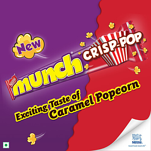 Nestle Munch Crisp-Pop Chocolate Coated Crunchy Wafer, 20.1 g  Exiciting Taste of Caramel Popcorn