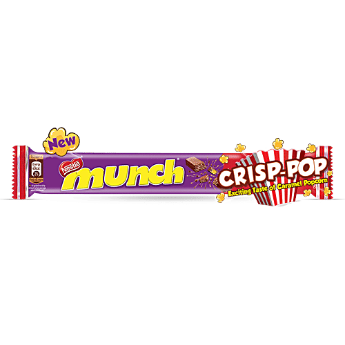 Nestle Munch Crisp-Pop Chocolate Coated Crunchy Wafer, 20.1 g  Exiciting Taste of Caramel Popcorn