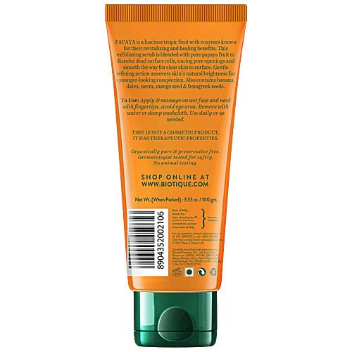 BIOTIQUE Papaya Tan Removal Brightening & Revitalizing Face Scrub - For All Skin Types, 100 g  100% Botanical Extracts