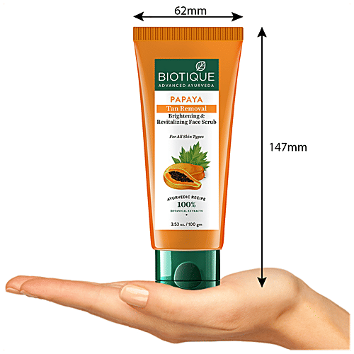 BIOTIQUE Papaya Tan Removal Brightening & Revitalizing Face Scrub - For All Skin Types, 100 g  100% Botanical Extracts