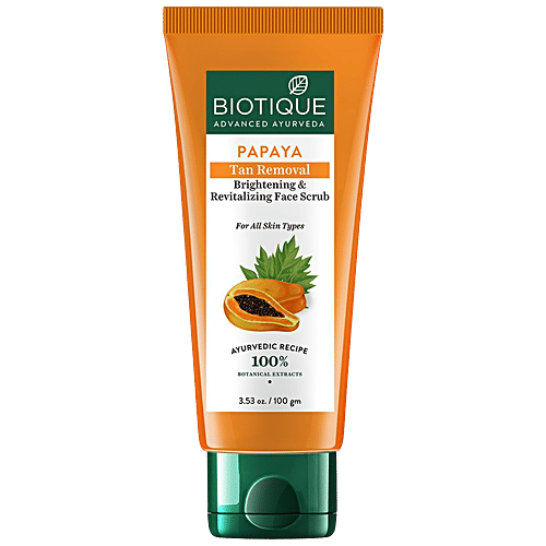 BIOTIQUE Papaya Tan Removal Brightening & Revitalizing Face Scrub - For All Skin Types, 100 g  100% Botanical Extracts